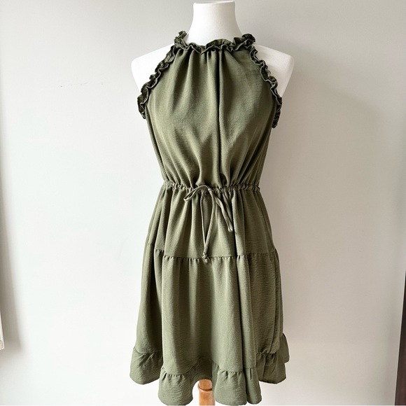Gibsonlook Green Halter Ruffle Drawstring Waist Dress Size Small - Picture 11 of 11